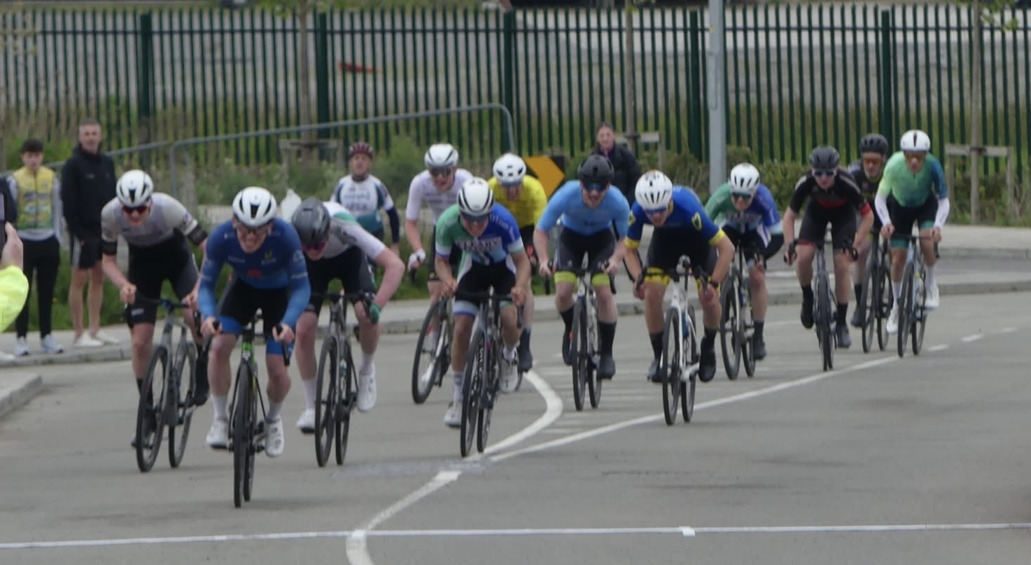 A group of riders competing in a road race